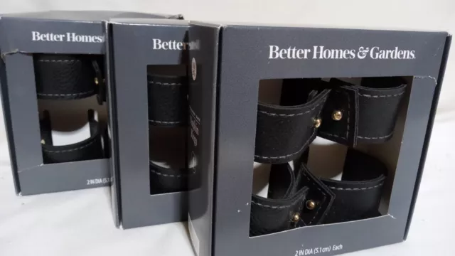 Nib Set Of 12 Better Homes & Garden Faux Black & Brass Leather Napkin Rings