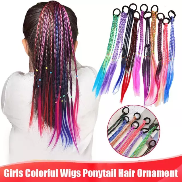 Girls Colorful Wigs Ponytail Hair Ornament Beauty Hair Bands Headwear Braid Kids 2