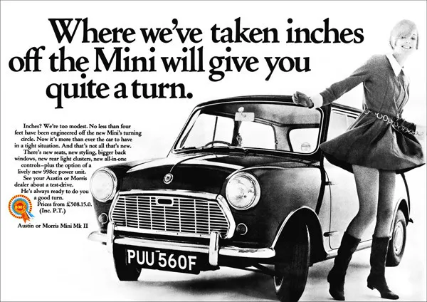 Mini Austin Morris Bmc Retro A3 Poster Print From Classic 60'S Advert