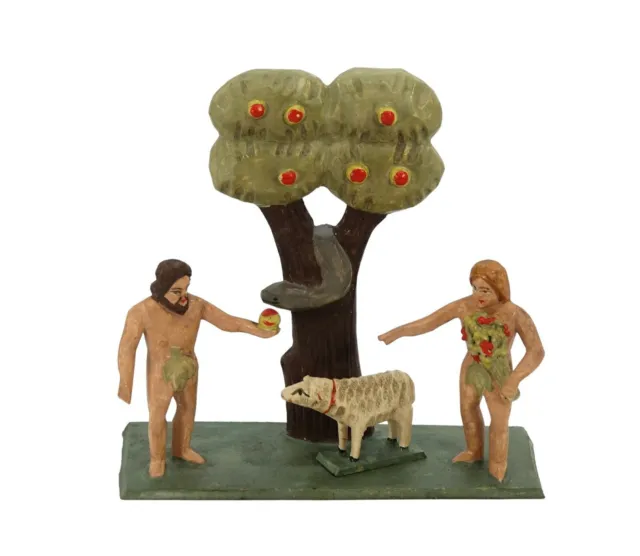 Adam und Eva mit Schlange und Apfelbaum - Holz geschnitzt (# 14746)