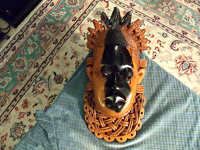 Vtg African Carved Wood IDIA QUEEN MOTHER Replica MASK Benin, Nigeria 15"  5Lbs