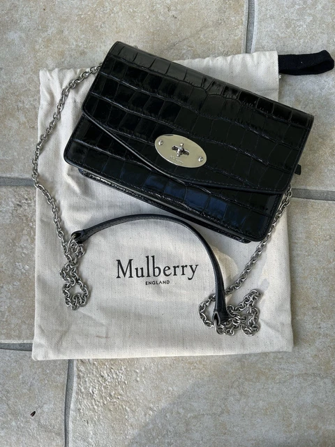 MULBERRY SMALL DARLEY Shiny Croc Embossed Black With Silver Hardware 425.00 PicClick UK