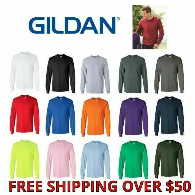 Gildan Men's Long Sleeve Ultra Cotton T-Shirt 2400 S-5XL Choose Color/Size Crew