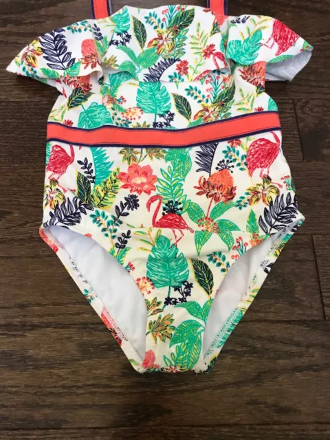 Maillot de bain rétro Janie and Jack filles 5 volants tropicaux natation orange palmier rouge 2