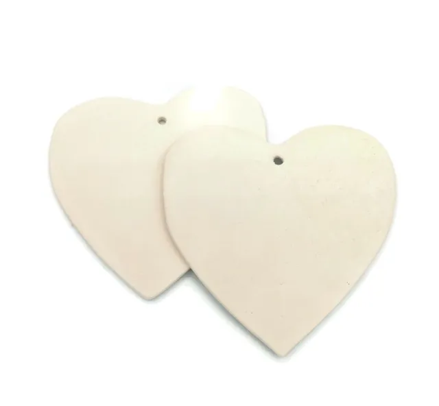 2PC 14cm/5.51in Blank Handmade Ceramic Bisque Heart Ornament Unpainted To Paint