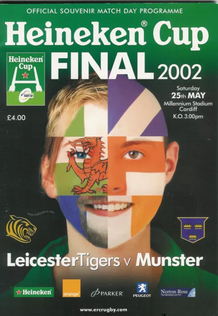 LEICESTER v MUNSTER 2002 HEINEKEN EUROPEAN CUP FINAL RUGBY PROGRAMME