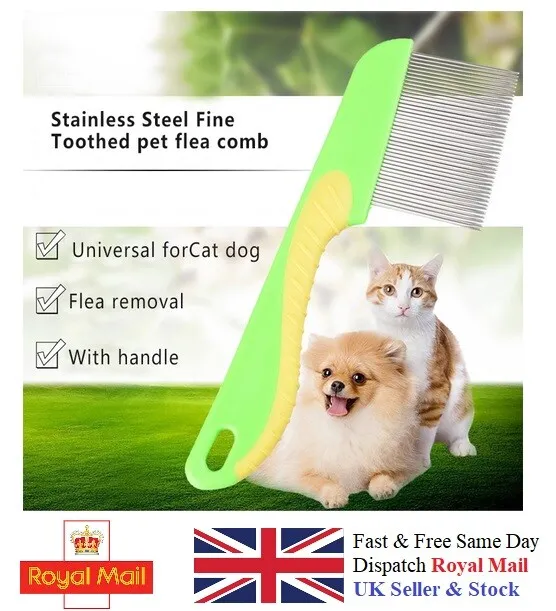 Pet Flea Tick Remover Dog Cat Comb Metal Teeth Healthy Fur Nail File Non Slip UK