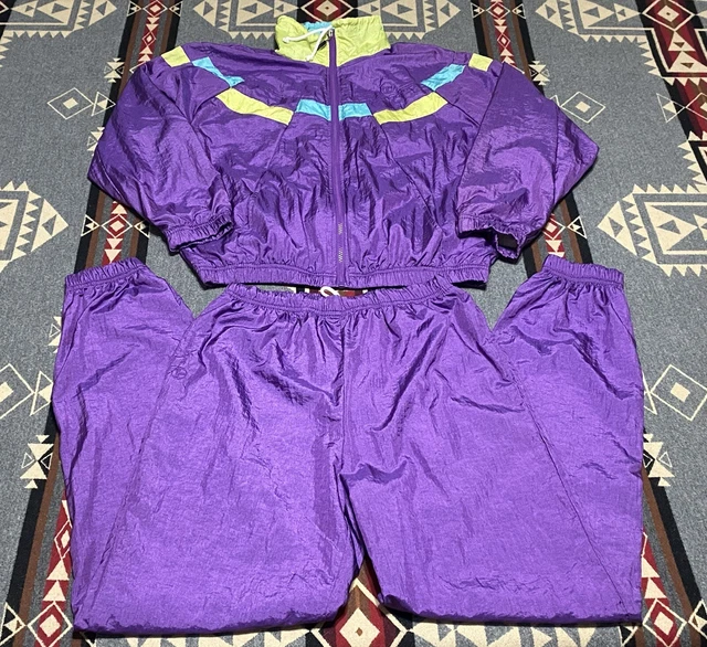 VTG Sergio Tacchini 80s Colorblock 2pc Tracksuit Sz 10 Purple Womens T7