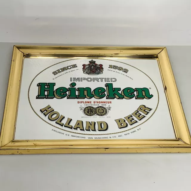 Heineken Vintage Gold Holland Beer Wall Bar Advertising Mirror Sign  17”x14”