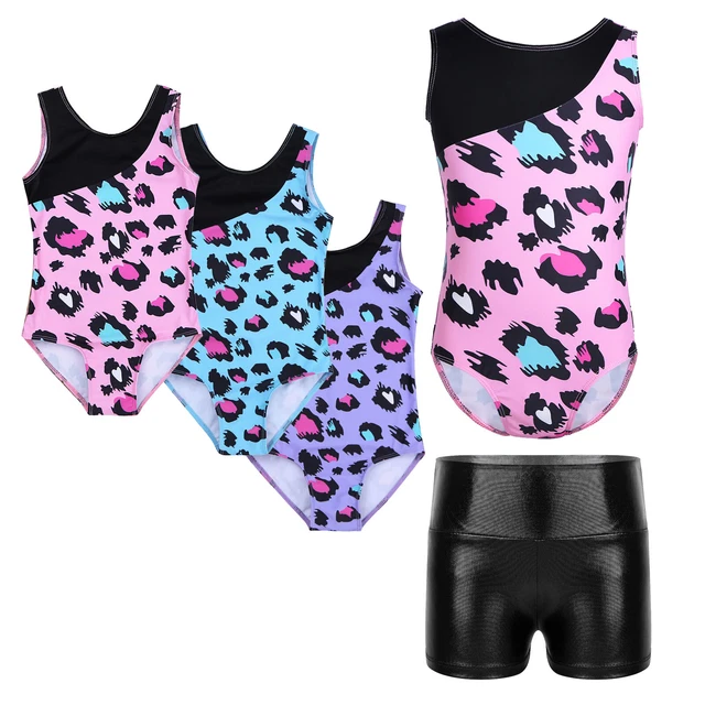 Kids Girls Bodysuit Sweatsuit Leotard With Shorts Yoga Gymnastics Dancing Gym