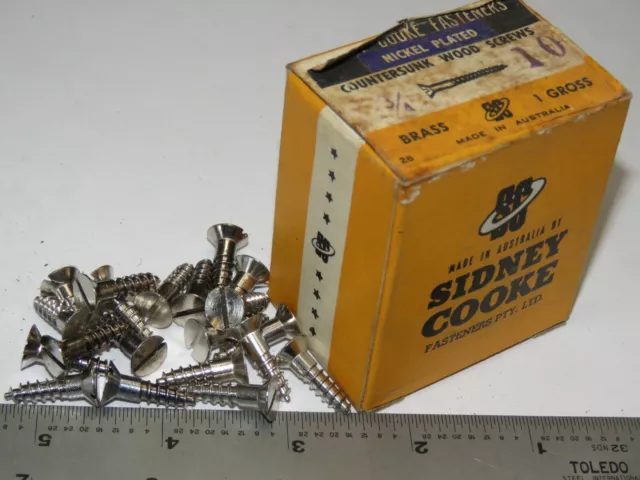 3/4" x 10g Brass Nickel Countersunk Wood Screws Slot Qty 20 Sidney Cooke Aus NOS