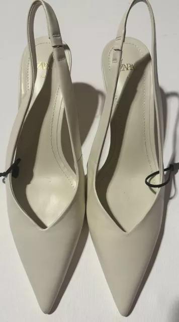 NEW ZARA beige slingback faux patent leather pointed toe shoes sz 40/ US 9.5