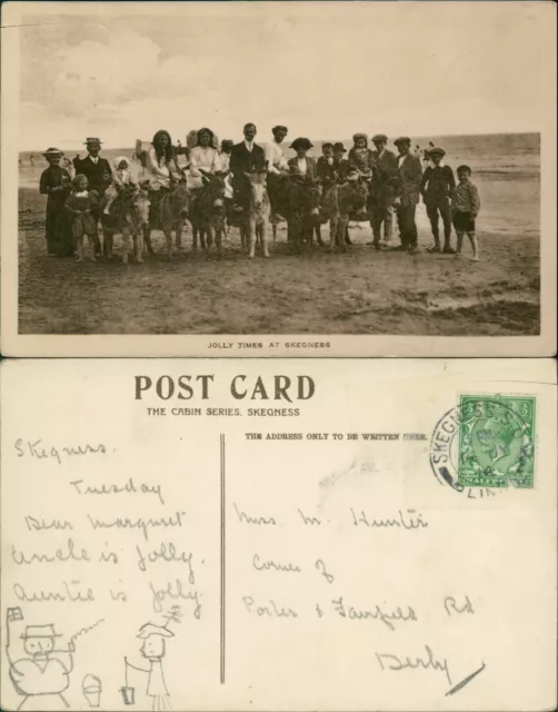 Jolly Times At Skegness Beach Donkeys GB 1914 Cancel Cabin Series Local Publishe 2