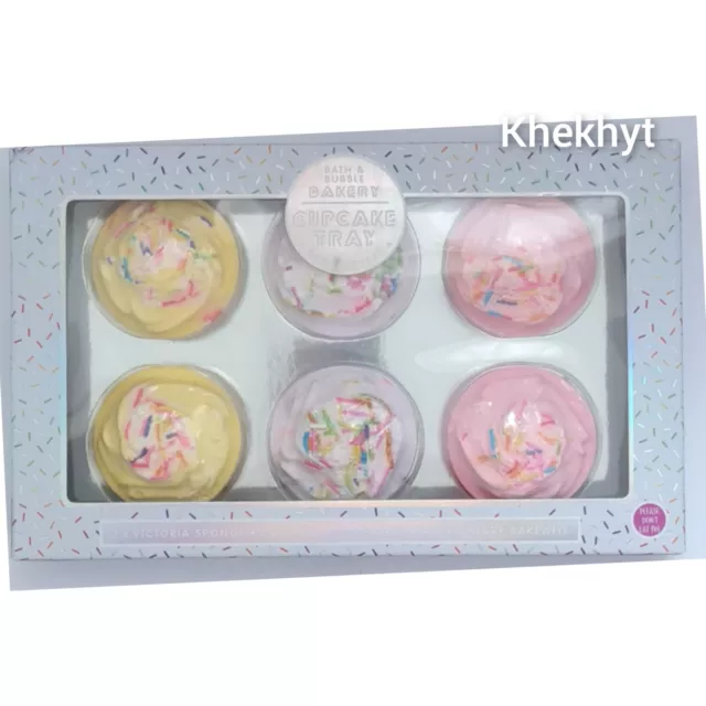 Bath And Bubble Bath Fizzers bombs 6 x65g patisserie Cupcake Tray Xmas Gift Set