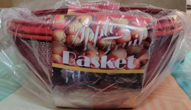 Chefs Basic Apple Fruit Basket With Lid Steel Mesh Red 10" Diameter