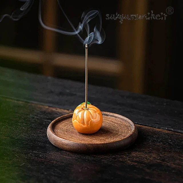 A set Creative Ceramic Persimmon Tea Ceremony Style Stick Censer Zen Buddhism