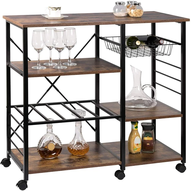 GOLASON Gold Bar Carrello con 3 ripiani, portabottiglie per bicchiere di vino, con ruote, per cucina, soggiorno, colore: bianco