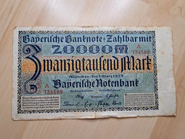 20000 Reichsmark Länderbanknote Bayern Notgeld