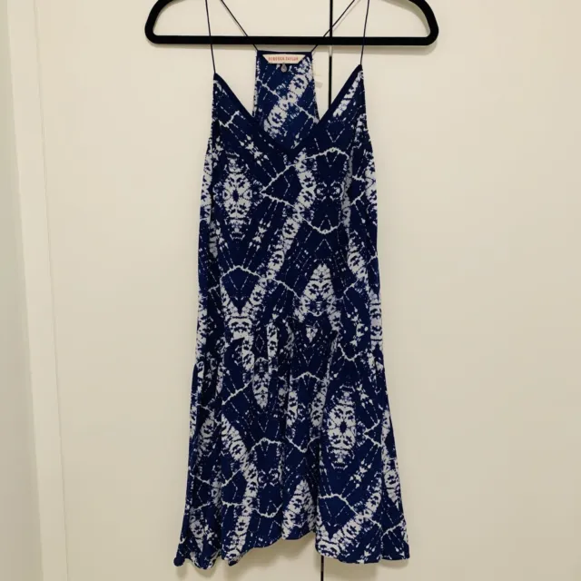 Rebecca Taylor 100% Silk Blue Tie Dye Sleeveless Drop Waist Dress Size 4