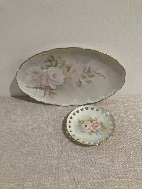 Vintage Oval Plate And Trinket Dish Handpainted