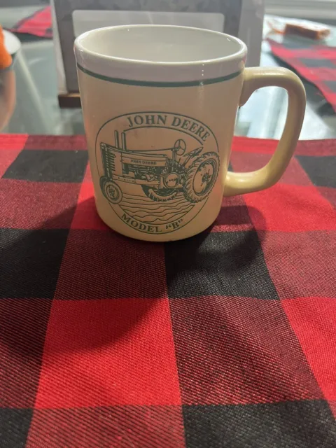 John Deere Coffee Mug Tractor Model B History Embossed Farm Rustic Cup Tan Green