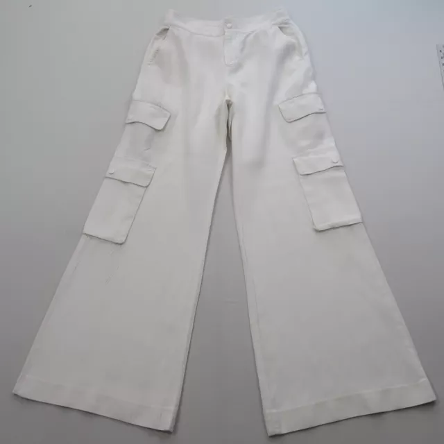 Alice + Olivia Womens Wide Leg Cargo Pants Size 8 White High Rise Linen Blend