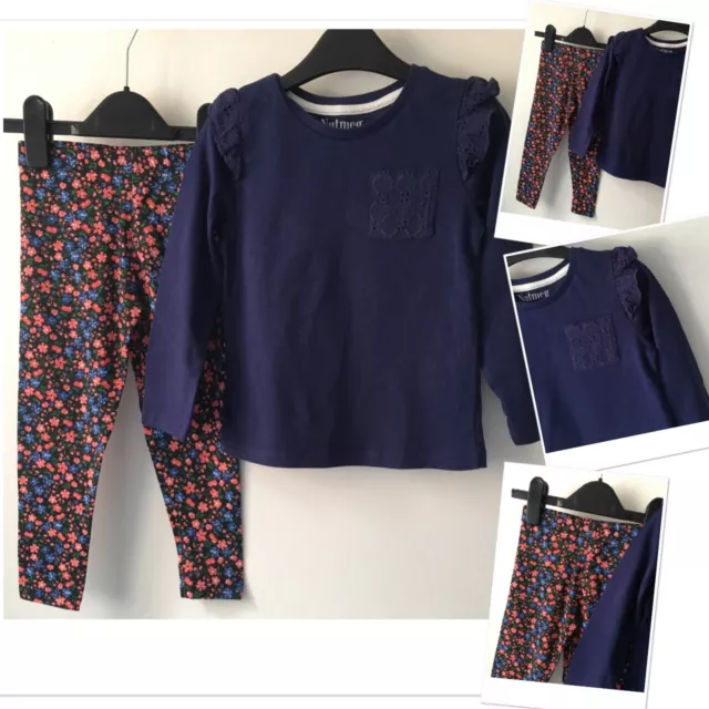 Matalan New Girls Floral Leggings & new nutmeg Frill Pocket top 3-4 Years