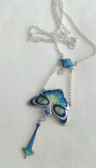 Artisan handmade enamel sterling silver necklace pendant Art Nouveau