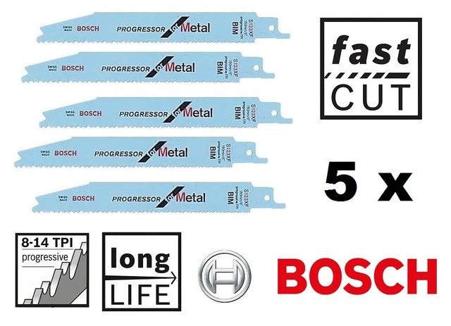Bosch S123XF 5x Lames de Scie Sabre Métal Bois Profil Feuilles Plaques Aluminium
