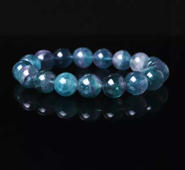 12.3mm Natural Blue Green Fluorite Crystal Quartz Beads Bracelet B694