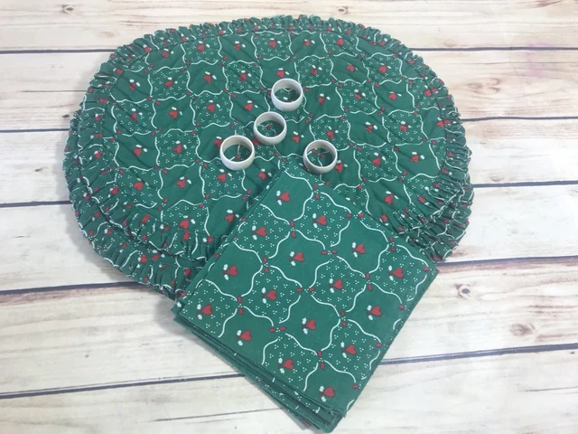 Juego de 12 piezas de colección verde corazón de acebo de Navidad 4 manteles 4 anillos de servilleta 4 servilletas