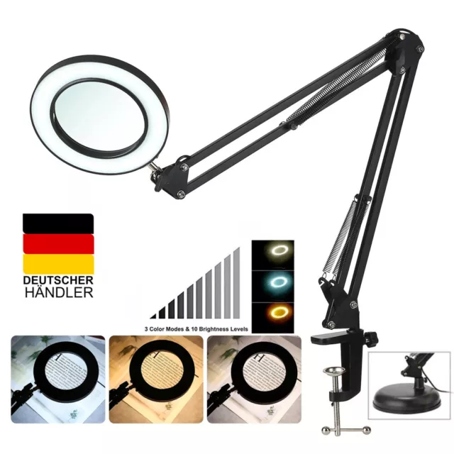 72 LEDs Lupenleuchte 10x Dioptrien Arbeitsleuchte Lupenlampe Lupe mit Clip Basis