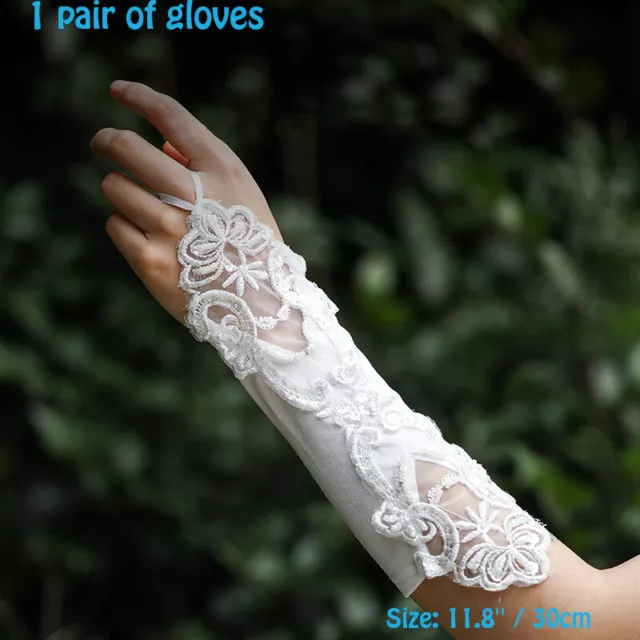 White Fingerless Lace Sequin Appliques Bridal Gloves Bride Wedding Accessories