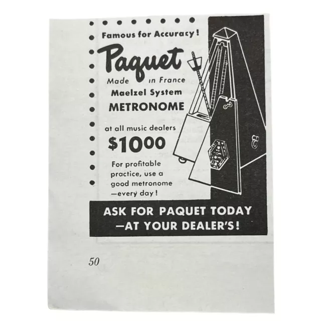 Paquet Metronome Vintage Print Ad 1952 Maelzel System France