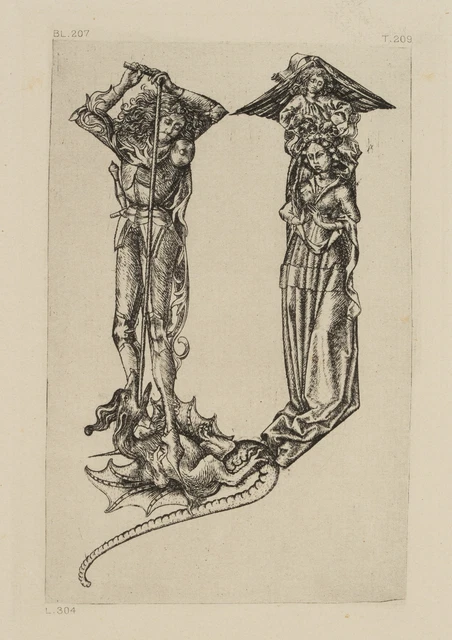 Secondo monogramma MEISTER ES (*1450), alfabeto figure. Lettera Y. Reichssdruck, Re