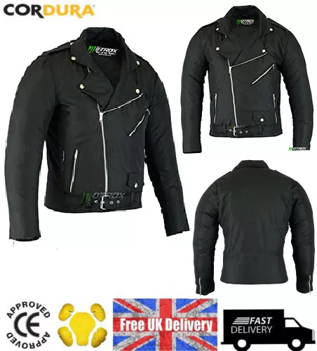 Mens Brando Textile Jacket Motorbike Motorcycle Waterproof Cordura Black Biker