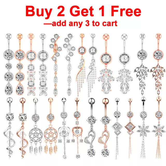 Dangle Belly Button Ring for Women Girls Curved Navel Barbell Piercing Ring 14G