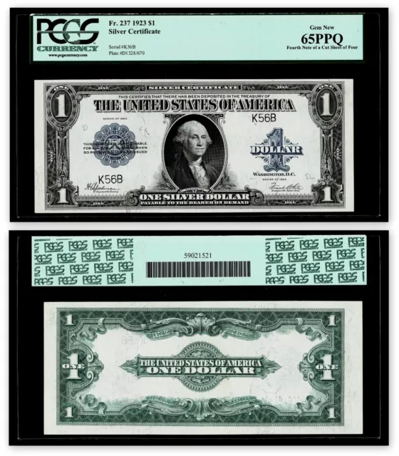 Fr. 237. 1923 $1 Silver Certificate. PCGS Gem New 65 PPQ. Low Serial Number K56B