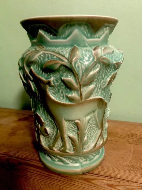 Burleigh Ware Deer in Forest Art Deco Vase Pattern 204. Immaculate Condition.