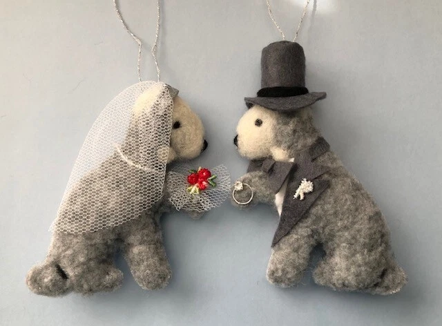 2 X Bedlington Terrier - Wedding Bride & Groom - Part Needle Felted Dog