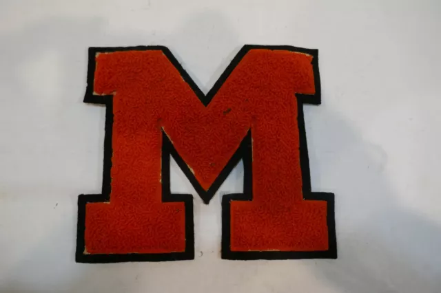 Vintage M Varsity Letter Letterman Jacket Patch 6 in Orange/ Black