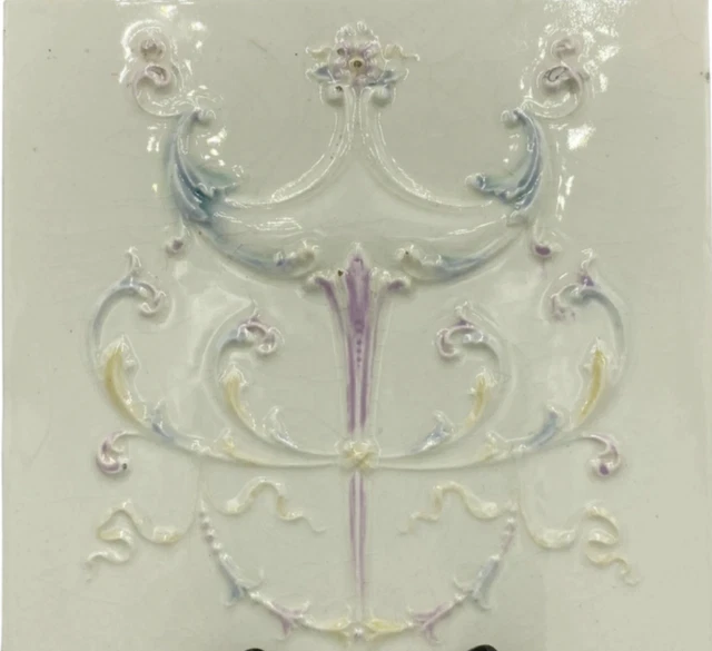Antique 19th c. Cambridge Mantel Wall Tile Victorian High Relief Torch Design 6