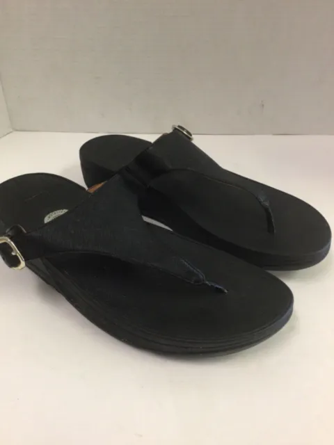FitFlop Lulu Leather Toe Post Sandals Black Womens Size 9