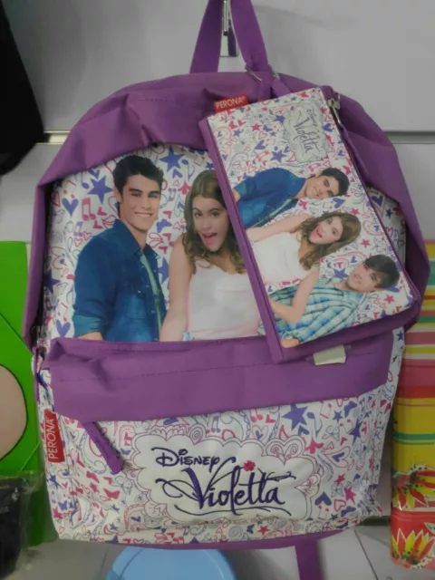 Mochila escolar y estuche 2 cremalleras juvenil Violetta y sus amigos de Disney.