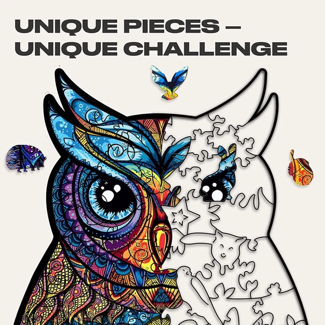 UNIDRAGON Wooden Jigsaw Puzzles - Charming Owl, 101 Pcs, Small 5.9"X10.2", Beaut 3