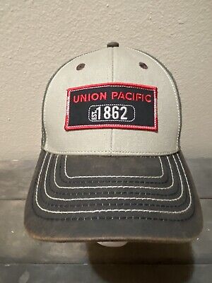 Union Pacific Baseball Cap Tan Olive Green Faux Suede Bill 1862 Patch Adjustable