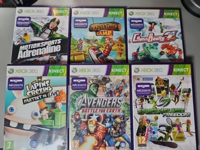 6 JEUX  LAPINS CRETINS + MARVEL AVENGERS + CROSSBOARD 7 +  sur  XBOX 360 KINECT