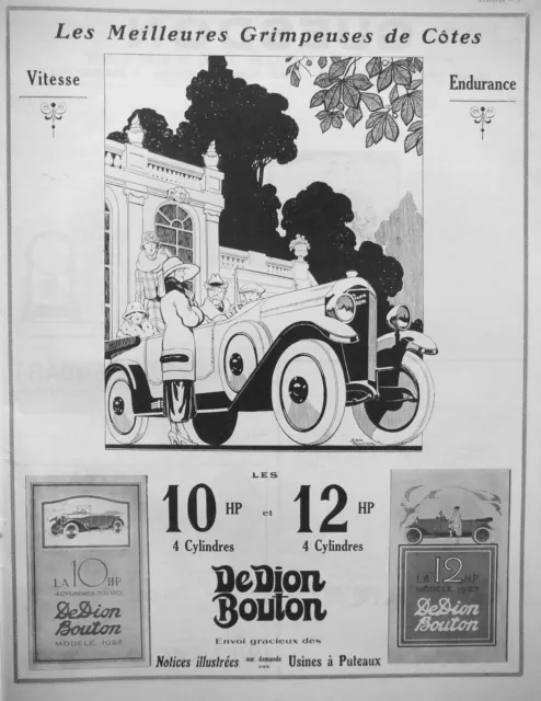 Publicité 1923 Automobile Dedion Bouton Meilleures Grimpeuses Côtes 10 Hp 12 Hp