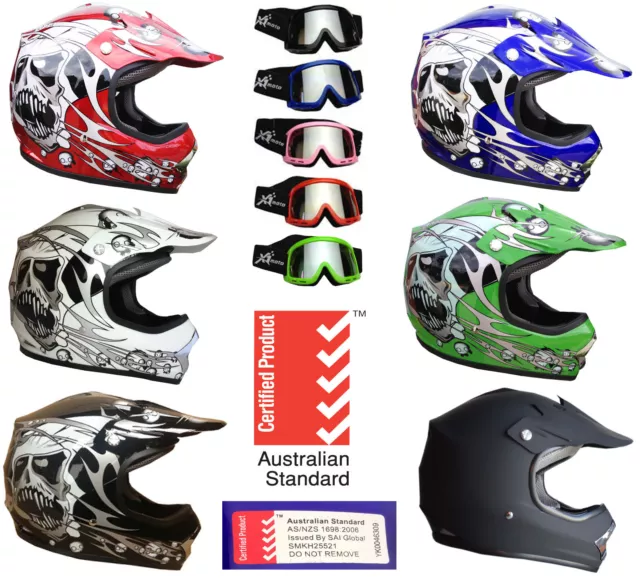 Kids Motocross Helmet Youth Child Dirt Bike Peewee Atv Quad Bmx S M L + Goggles