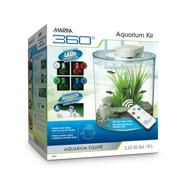 Marina 360 10L Kit Remote Control LED Aquarium Fish Tank Kids Starter Aquarium